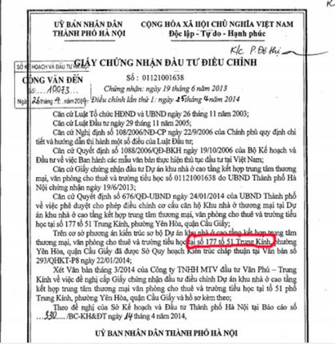 Ngay các văn bản, giấy tờ của các Ban ngành liên quan đều ghi địa chỉ 177 Trung Kính.