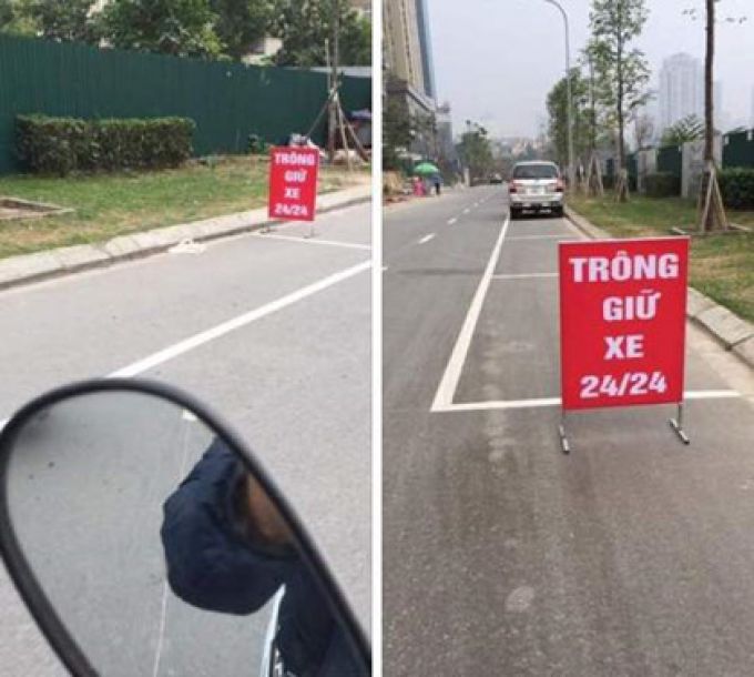 Con đường nhỏ Nguyễn Chánh vào khu chung cư Home City bị chủ đầu tư kẻ vạch trông giữ xe.