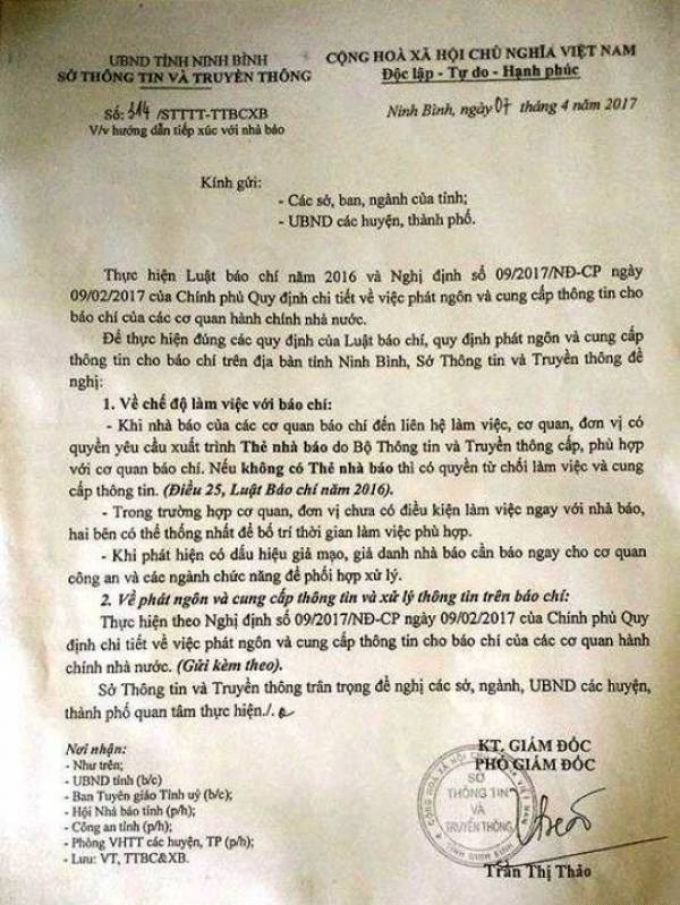 Công văn làm khó báo chí trước đó.