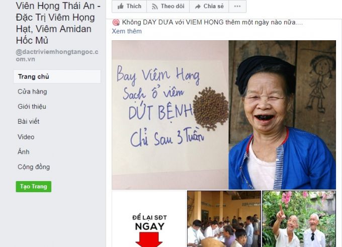 Trang face n&agrave;y thường xuy&ecirc;n đưa c&aacute;c thầy lang l&ecirc;n để giới thiệu về sản phẩm. Ảnh chụp m&agrave;n h&igrave;nh