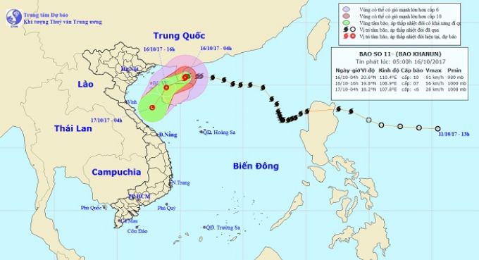 Dự báo Bão số 11 suy yếu dần thành áp thấp nhiệt đới