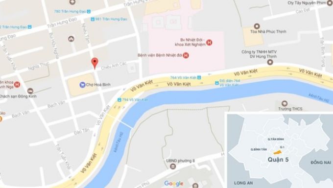 Vị trí phố vàng bạc, đá trang sức Nhiêu Tâm tại quận 5, TP.HCM.