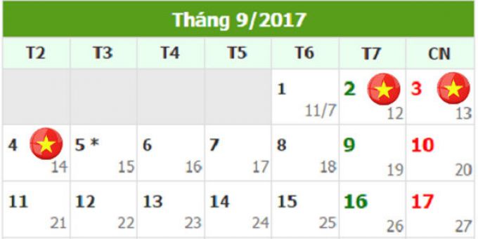Lịch nghỉ lễ Quốc khánh 29 chính thức