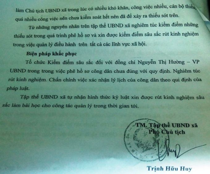 Kỷ luật c&aacute;n bộ x&atilde; v&igrave; b&uacute;t ph&ecirc; xấu v&agrave;o l&yacute; lịch của c&ocirc;ng d&acirc;n