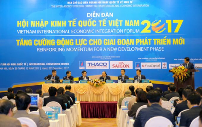 Thủ tướng Nguyễn Xu&acirc;n Ph&uacute;c, Trưởng Ban Chỉ đạo quốc gia về hội nhập quốc tế dự Diễn đ&agrave;n. Ảnh: VGP/Quang Hiếu