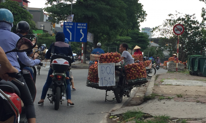 Rất nhiều những xe hoa quả b&ecirc;n đường đều c&oacute; b&agrave;ng gi&aacute; tự thiết kế.