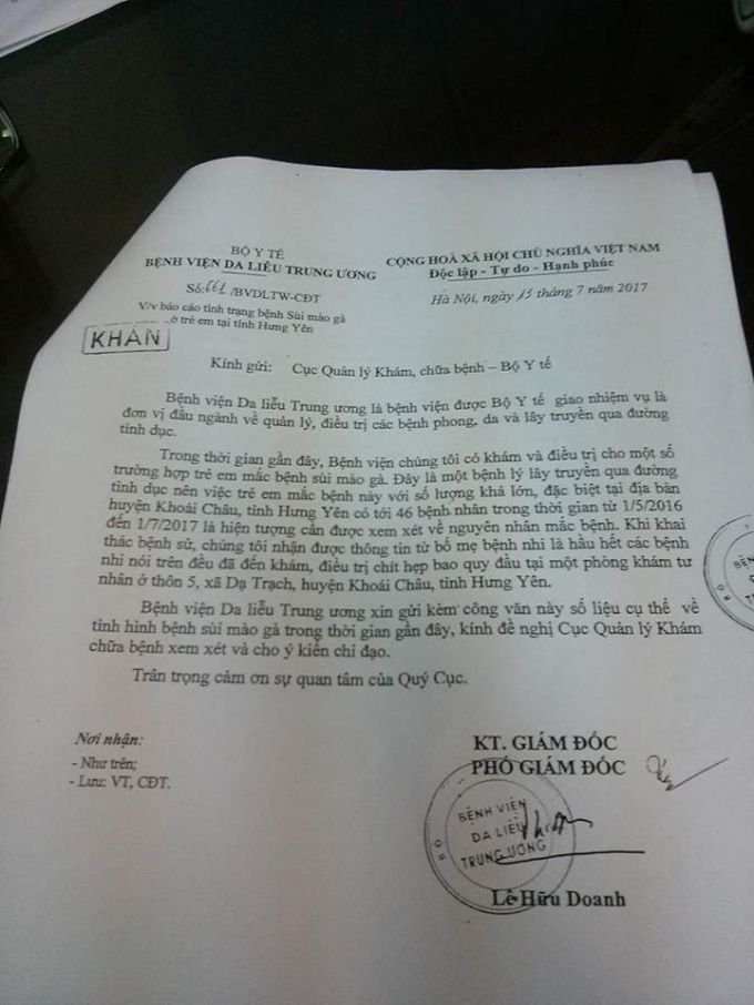 Vụ hàng chục trẻ nhiễm sùi mào gà Bệnh viện Da liễu TW báo cáo khẩn