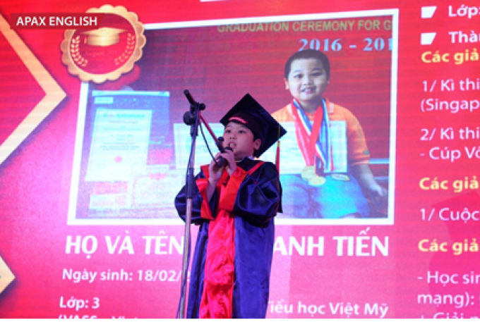 V&otilde; Thanh Tiến &ndash; Học vi&ecirc;n nổi bật Lớp Sprout 3, Trung t&acirc;m Apax English Phan X&iacute;ch Long h&agrave;o hứng chia sẻ về những kỷ niệm khi theo học tại Apax English