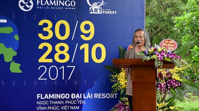 Họa sĩ Lương Xu&acirc;n Đo&agrave;n &ndash; Ph&oacute; Chủ tịch thường trực Hội Mỹ thuật Việt Nam ph&aacute;t biểu tại buổi lễ.