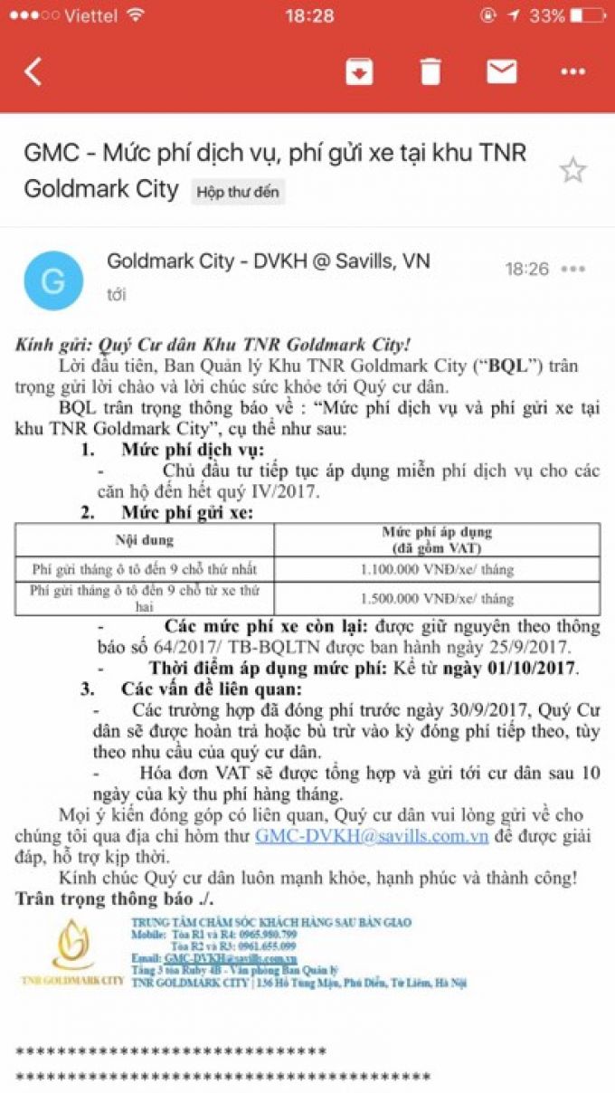 Chủ đầu tư đ&atilde; chấp nhận ph&iacute; dịch vụ mới