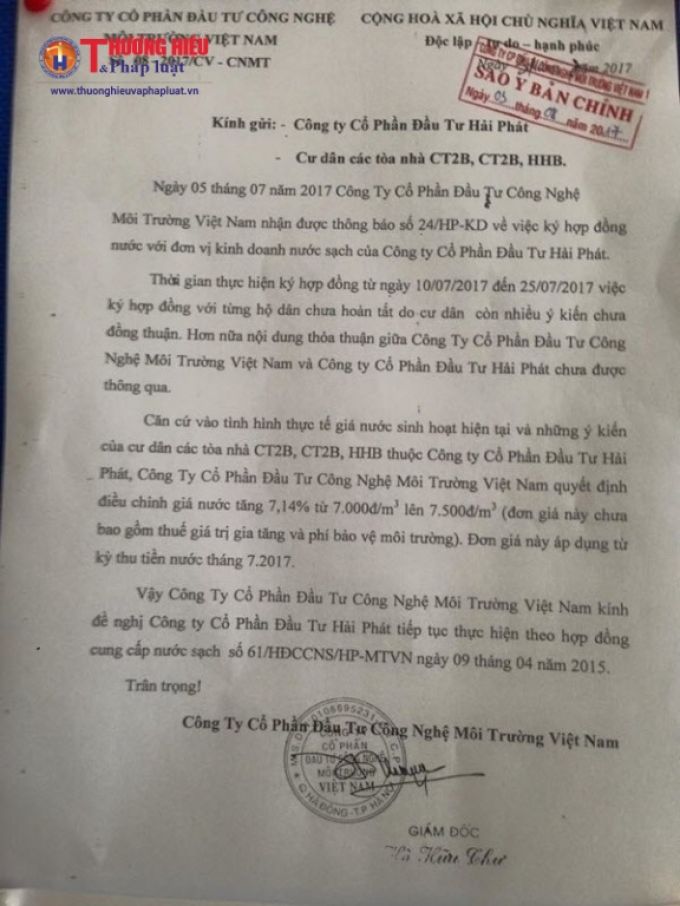 C&ocirc;ng ty CP Đầu tư c&ocirc;ng nghệ m&ocirc;i trường Việt Nam tự &yacute; &aacute;p đặt gi&aacute; nước.