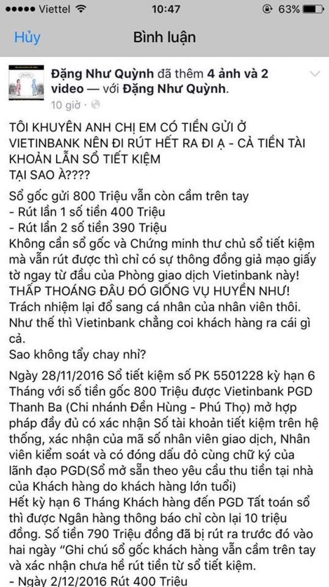 Facebook cá nhân Đặng Như Quỳnh chia sẻ.