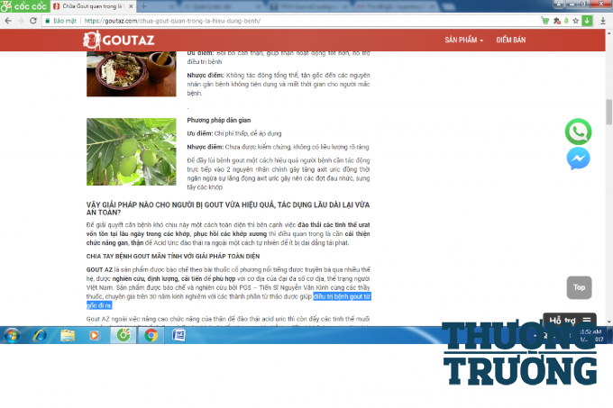 Sản phẩm Gout AZ được quảng c&aacute;o gi&uacute;p điều trị bệnh gout từ gốc đi ra