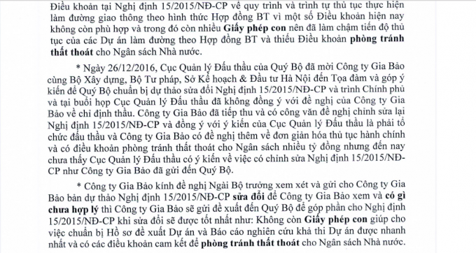 Văn bản gửi Bộ trưởng Nguyễn Chi Dũng