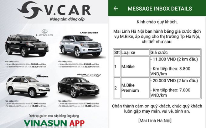 Vinasun mua sắm những xe đời mới của Toyota v&agrave; Lexus cho dịch vụ xe hợp đồng điện tử V.Car. Mai Linh cung cấp dịch vụ M.Bike để cạnh tranh với uberMOTO v&agrave; GrabBike.
